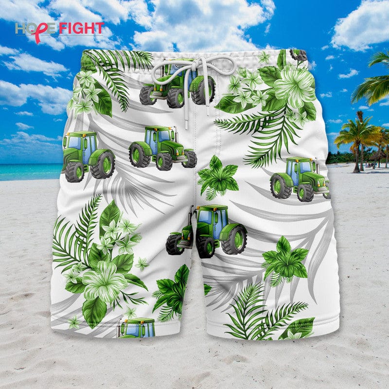 Tropical Tractor Swim Trunks, Fun Farmer Beach Outfit