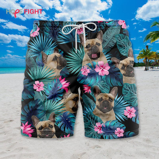 Tropical French Bulldog Swim Trunks, Fun Frenchie Lovers Outfit