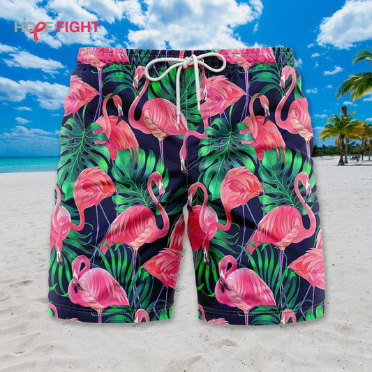 Tropical Flamingo Swim Trunks, Pink Bird Summer Beachwear