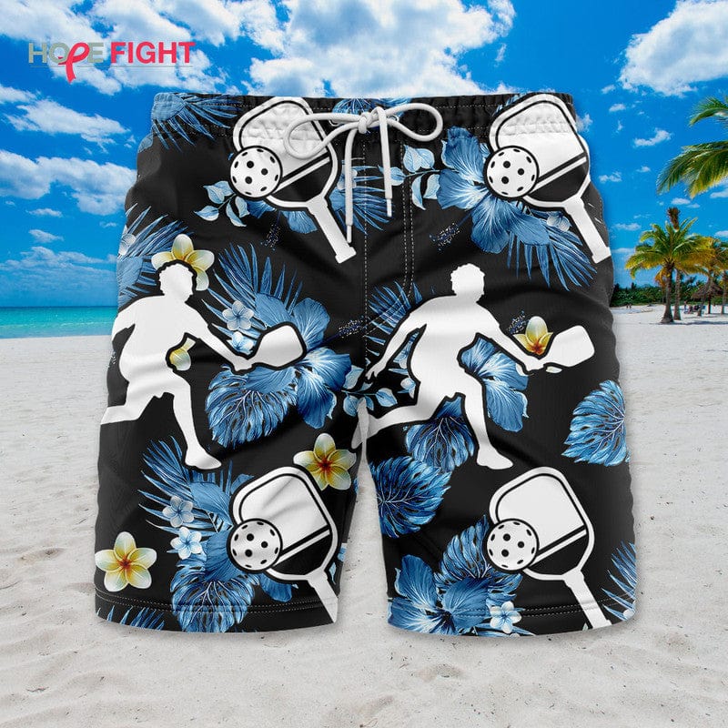 Tropical Pickleball Swim Trunks, Fun Pickleball Players Outfit