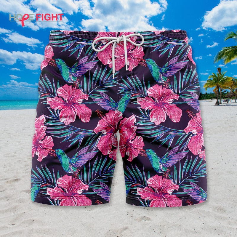 Tropical Hummingbird Swim Trunks, Vibrant Floral Paradise Outfit