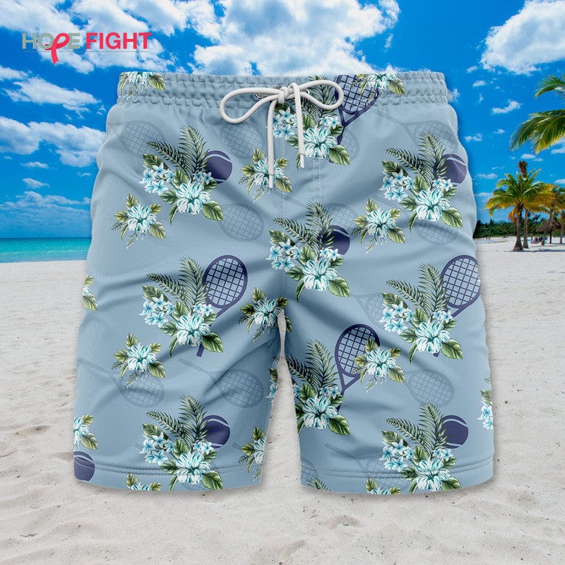 Tropical Tennis Swim Trunks, Fun Tennis Players Beach Outfit