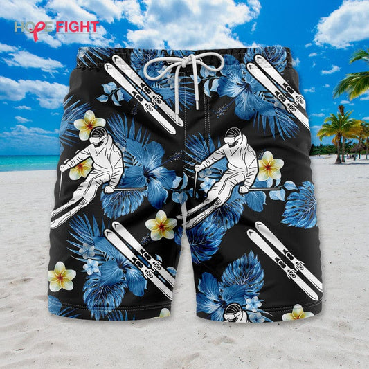 Tropical Skiing Swim Trunks, Fun Ski Lovers Beach Outfit