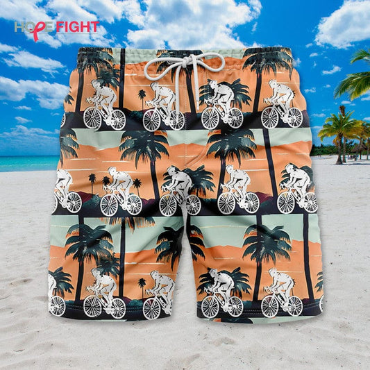 Tropical Cycling Swim Trunks, Fun Biker Sunset Beach Outfit