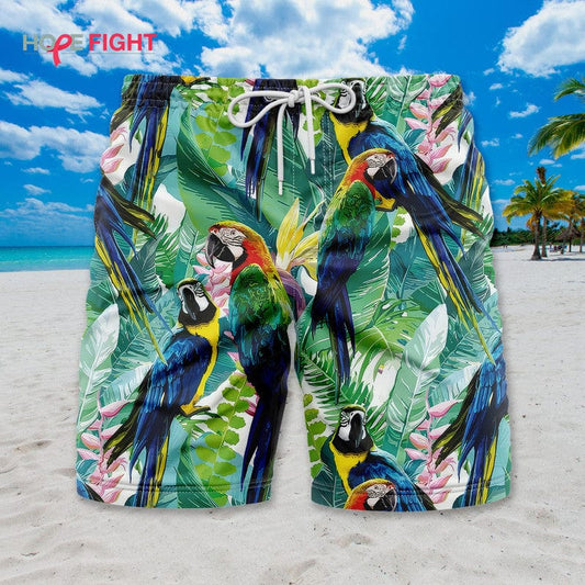 Tropical Parrot Swim Trunks, Vibrant Macaw Lovers Outfit