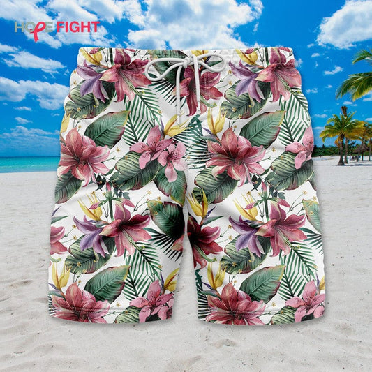 Tropical Floral Swim Trunks, Elegant Summer Beachwear