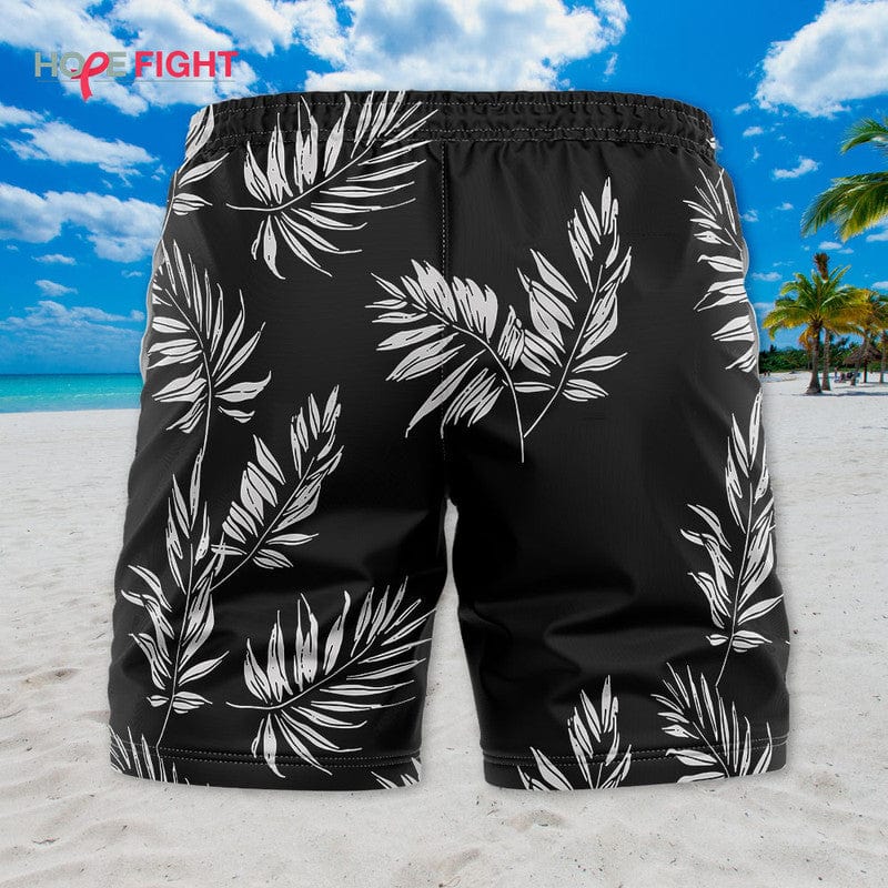 Black Tropical Leaf Swim Trunks, Minimalist Palm Pattern Outfit