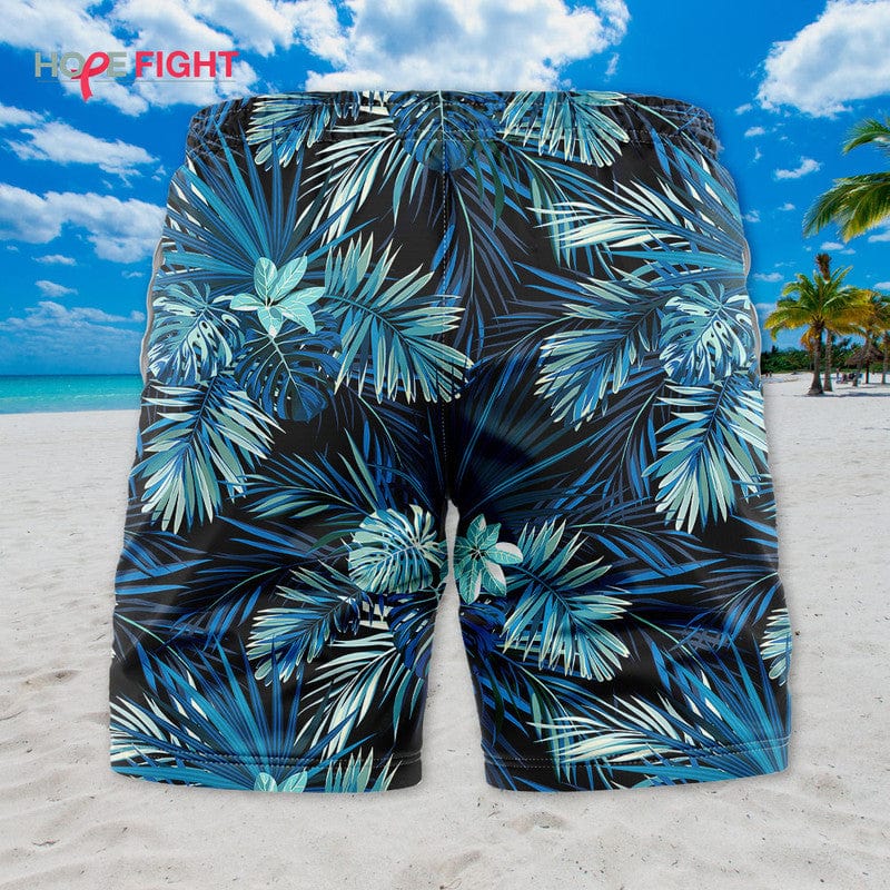 Tropical Blue Swim Trunks, Stylish Palm Leaf Summer Outfit