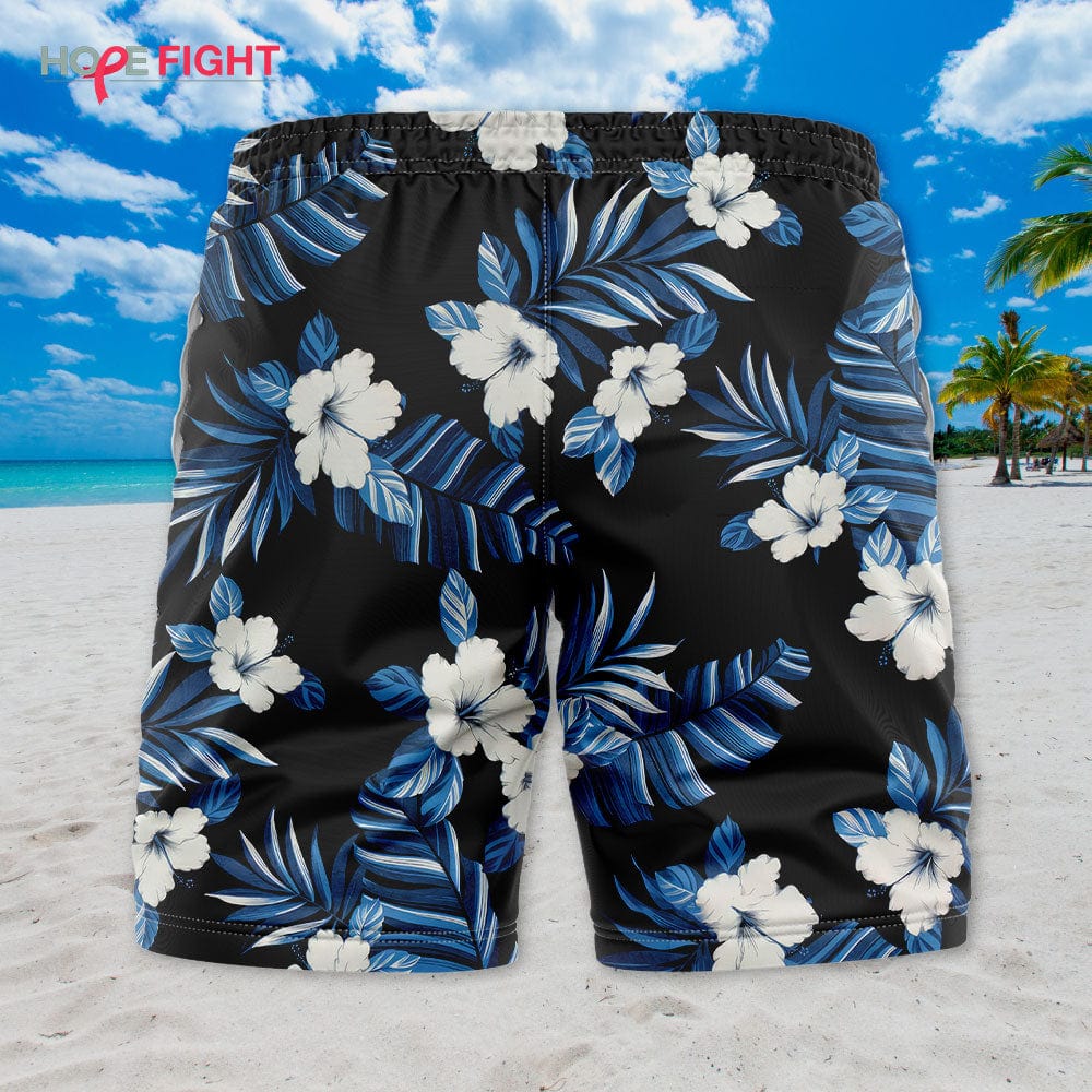 Hibiscus Swim Trunks, Black & Blue Floral Design for Tropical Beach Style