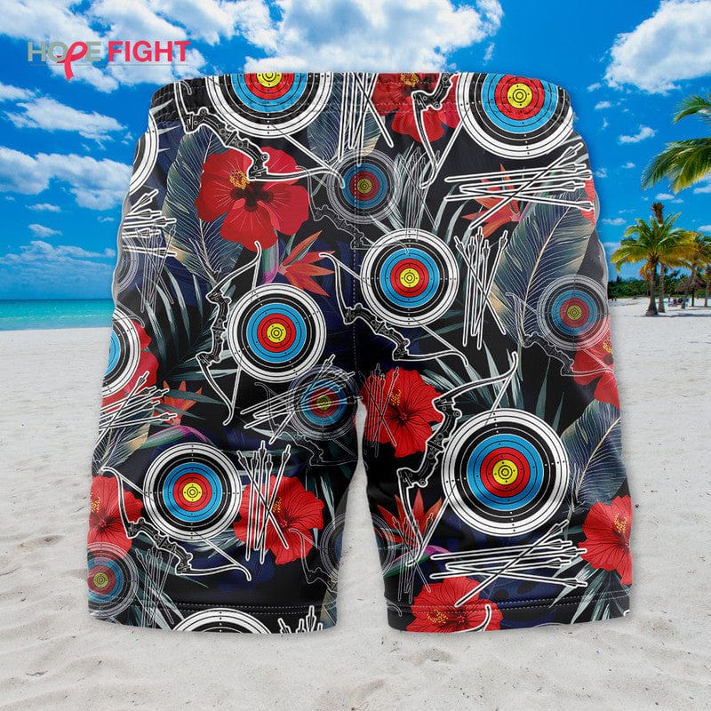 Tropical Archery Swim Trunks, Fun Bowhunter Target Outfit