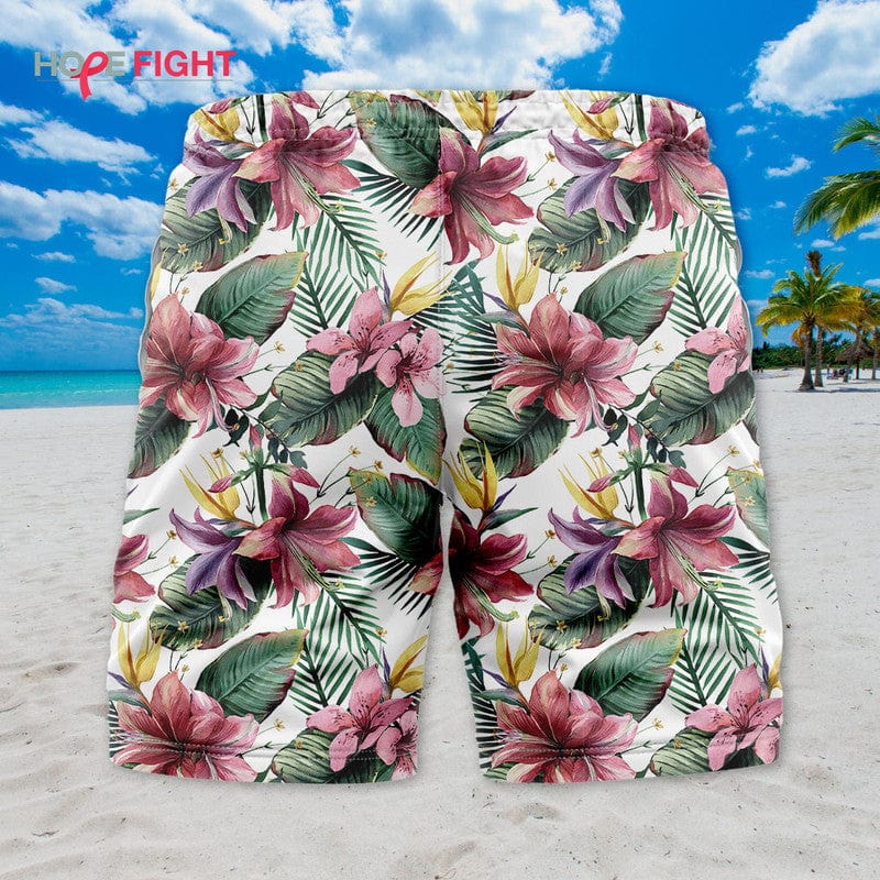 Tropical Floral Swim Trunks, Elegant Summer Beachwear