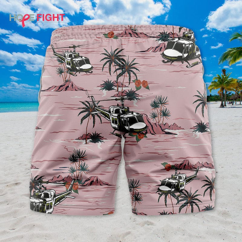 Military Helicopter Swim Trunks, UH-1 Huey & Desert Sunset Design