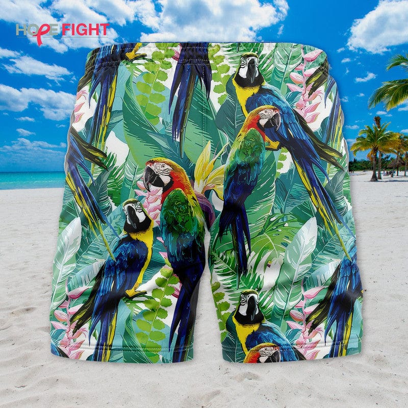 Tropical Parrot Swim Trunks, Vibrant Macaw Lovers Outfit
