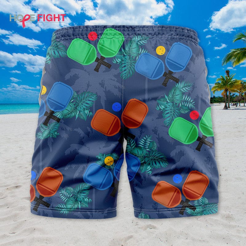 Tropical Pickleball Swim Trunks, Colorful Paddle & Ball Print, Beachwear