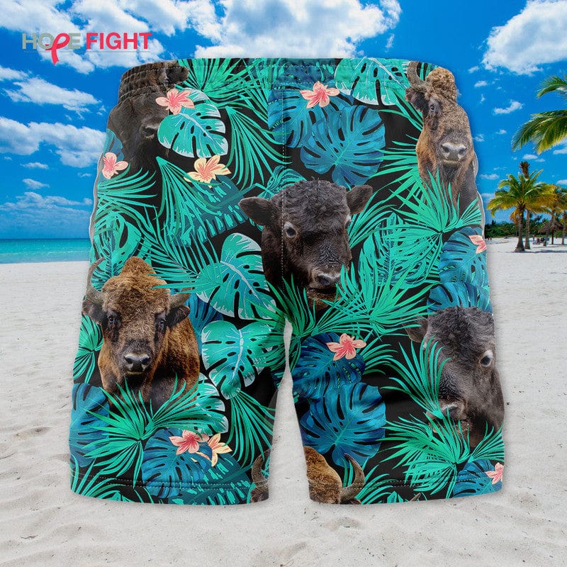 Tropical Bison Swim Trunks, Wild Buffalo Lovers Gift