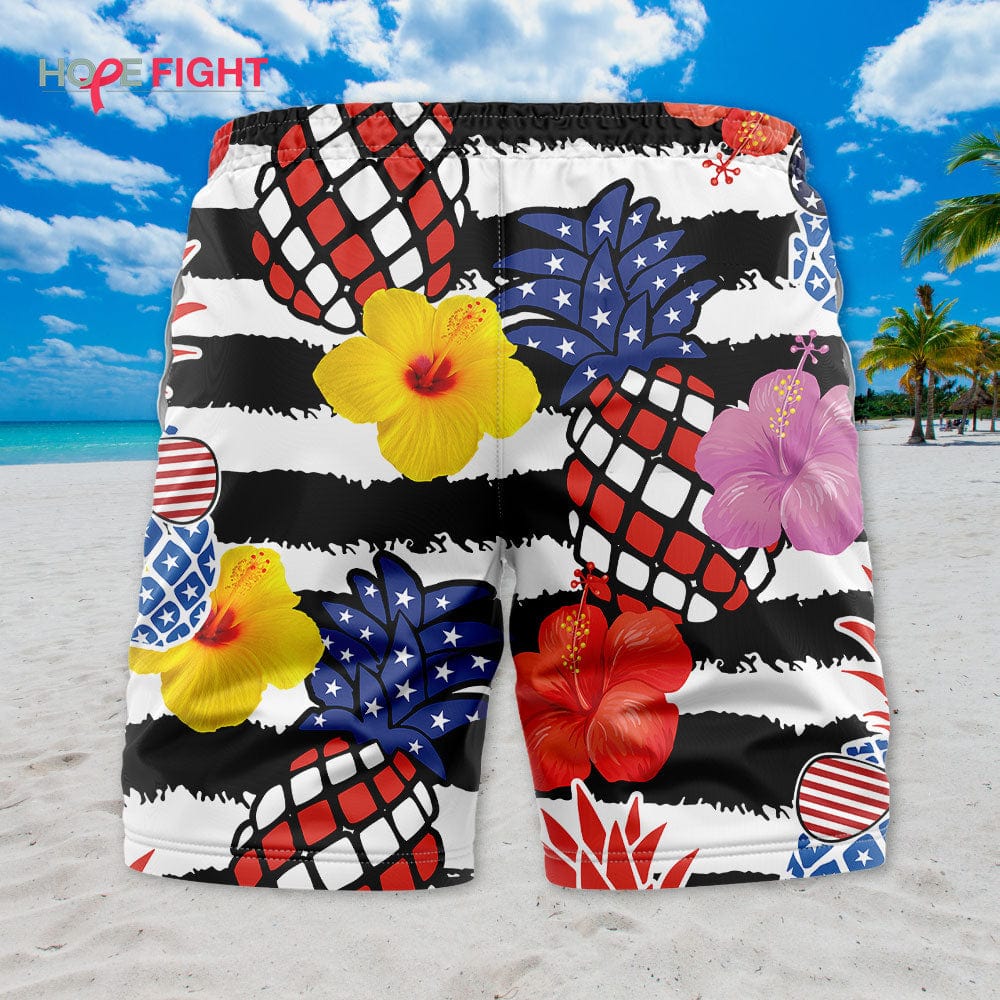 Patriotic Pineapple Hibiscus Swim Trunks