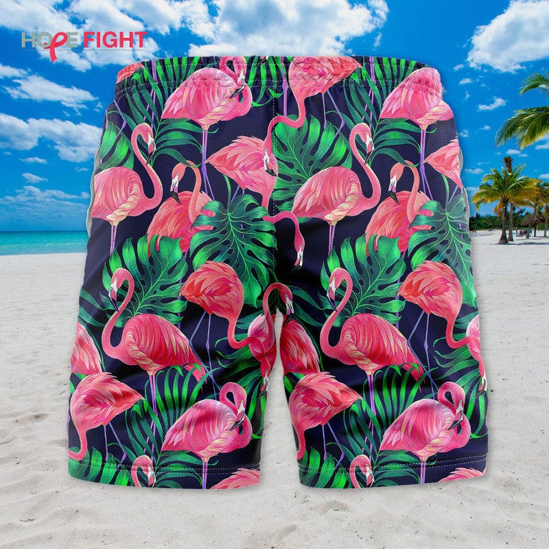 Tropical Flamingo Swim Trunks, Pink Bird Summer Beachwear