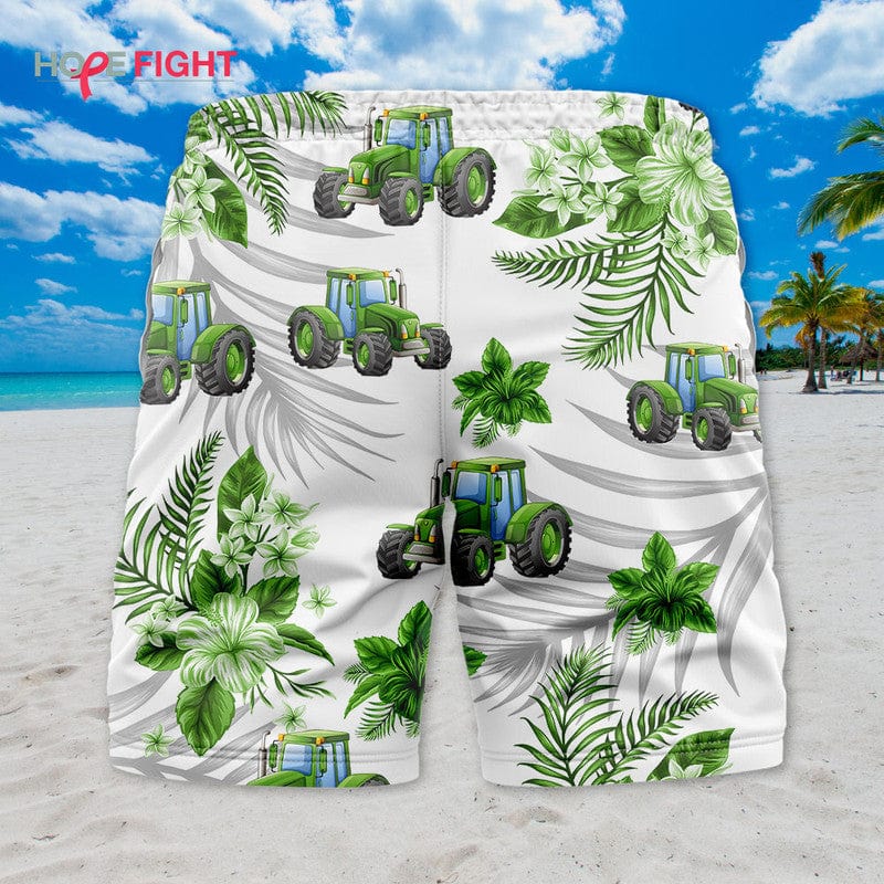 Tropical Tractor Swim Trunks, Fun Farmer Beach Outfit