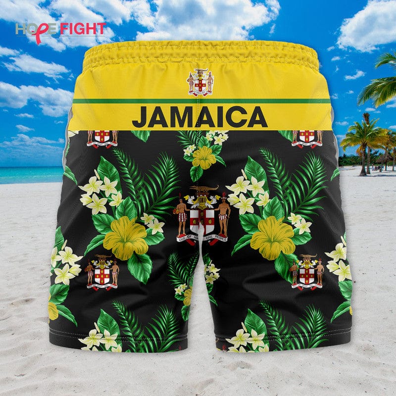 Tropical Jamaica Swim Trunks, Jamaican Pride Floral Outfit