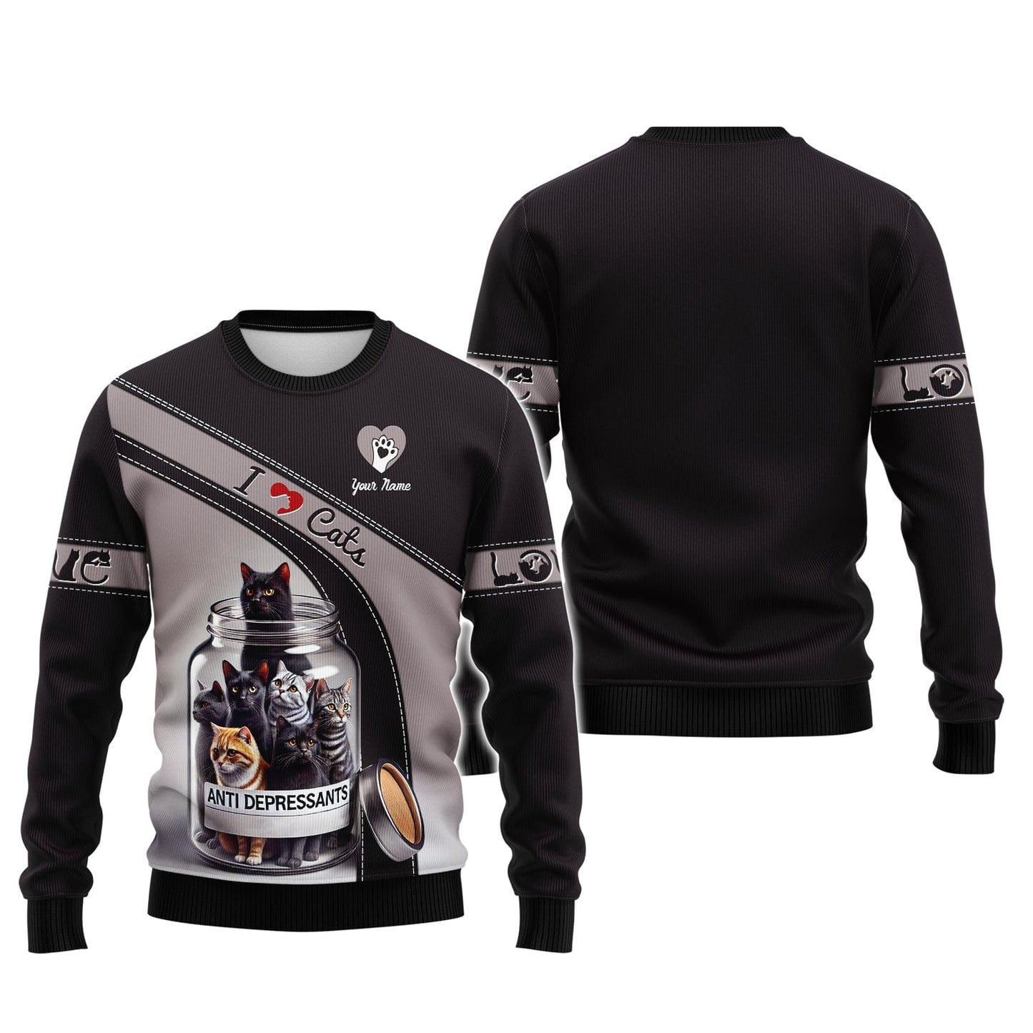 I Love Cats Custom Name 3D Shirt Cat Anti Depressants Bottle Gift For Cat Lovers, All Over Printed