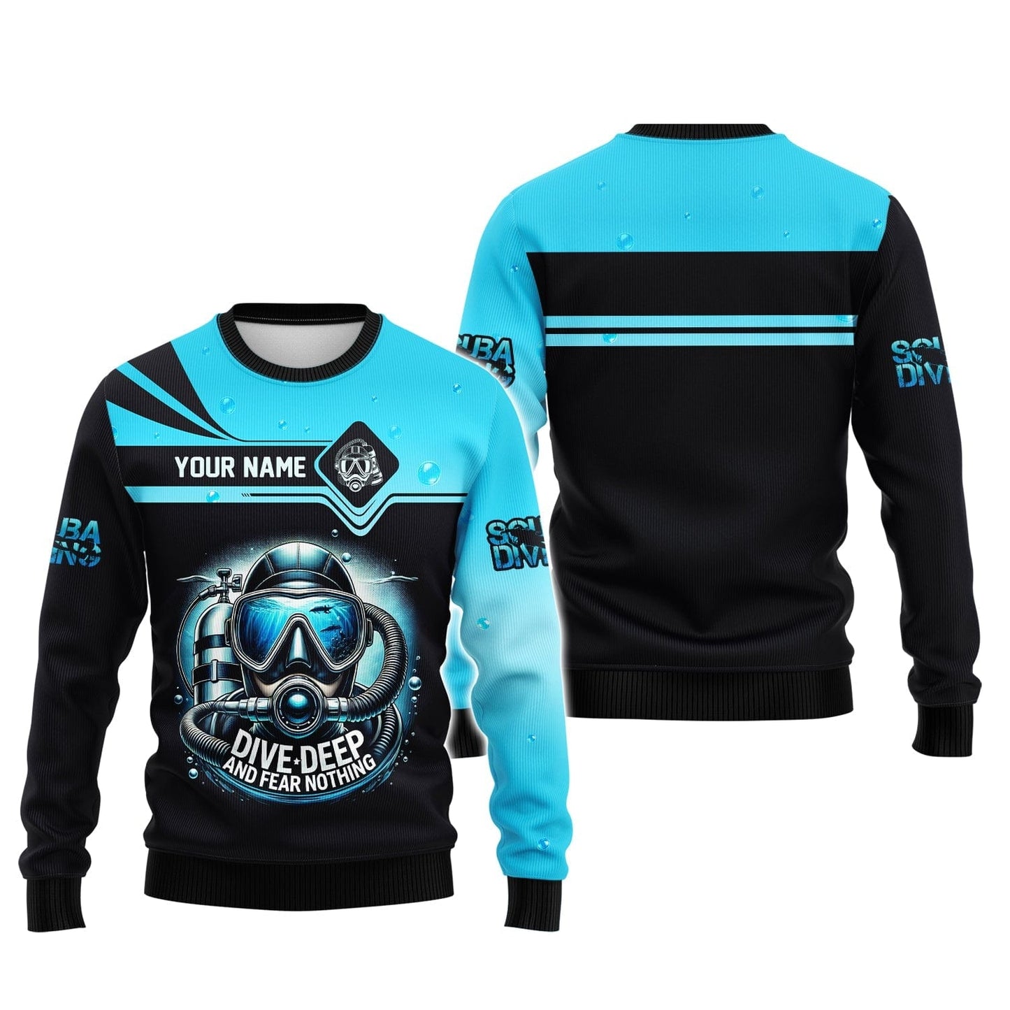 Scuba Diving Custom Name 3D Shirt Dive Deep And Fear Nothing Personalized Gift For Diver Lovers, All Over Printed