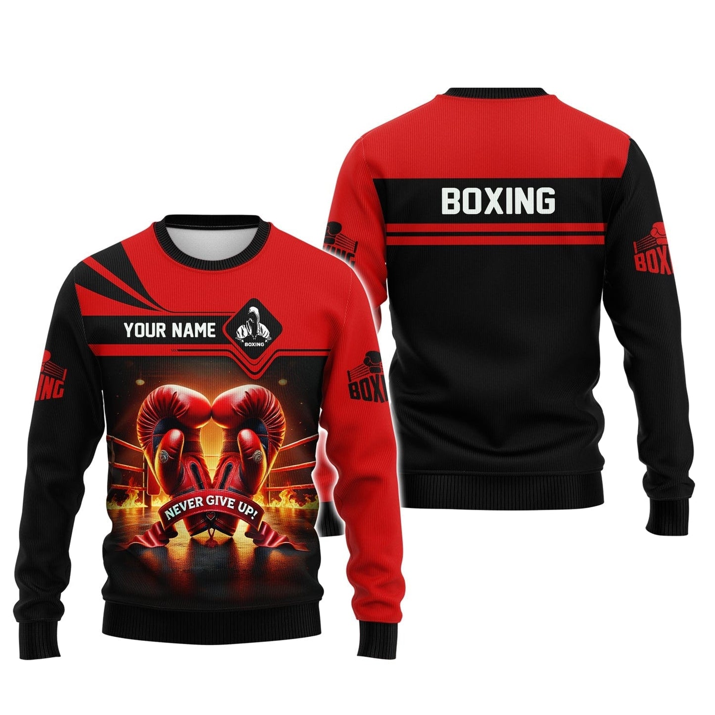 Boxing Custom Name Never Give Up 3D Shirt Personalized Gift For Boxer Lovers, All Over Printed