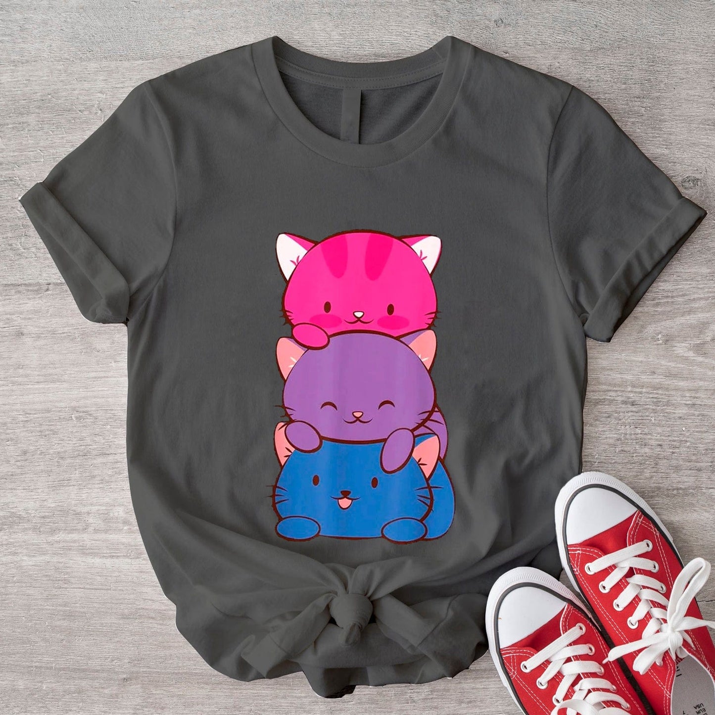 Camisetas LGBT con la bandera del orgullo bisexual y gatitos kawaii