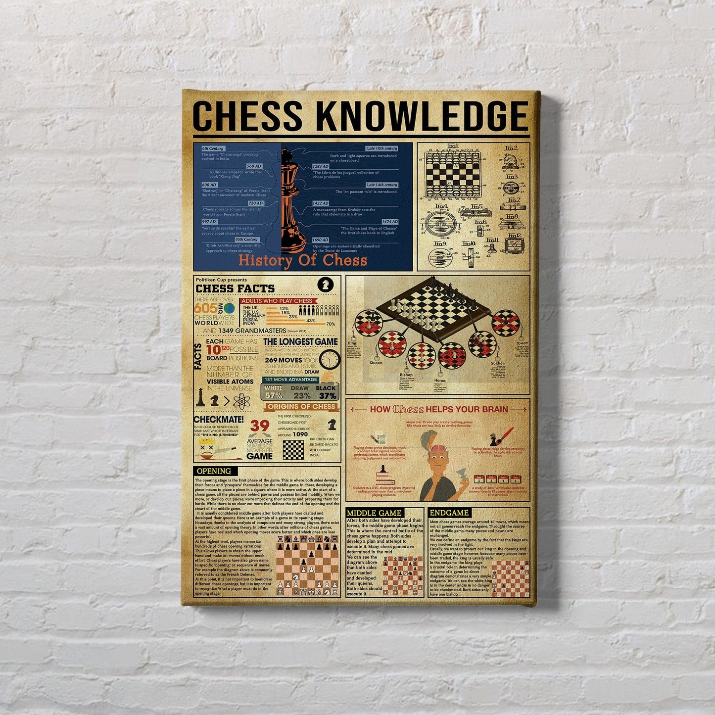 Chess Knowledge Poster, Canvas, History Of Chess