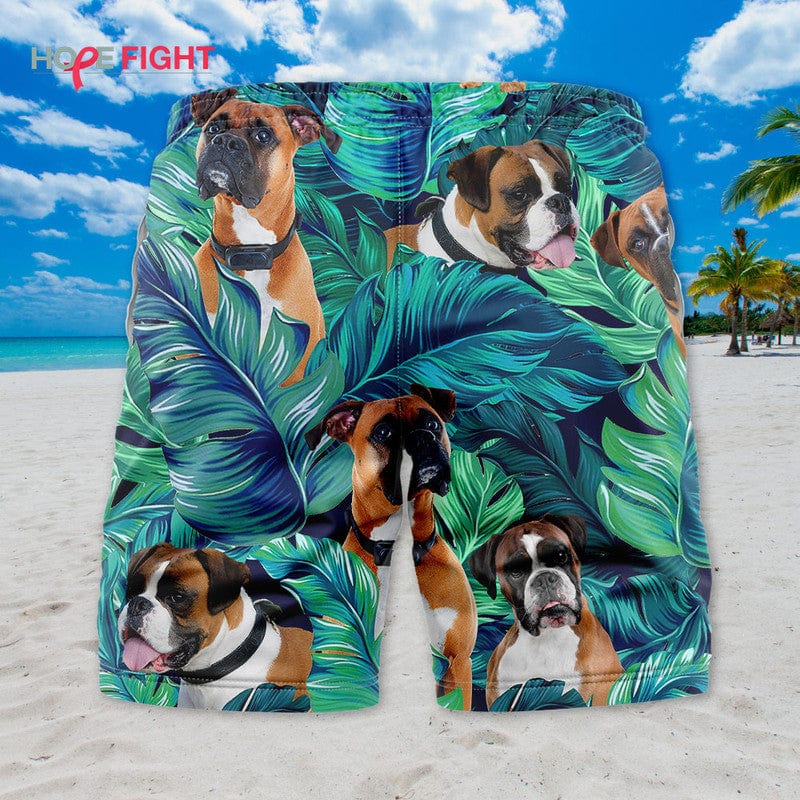 Tropical Boxer Dog Swim Trunks, Fun Boxer Lovers Beach Outfit