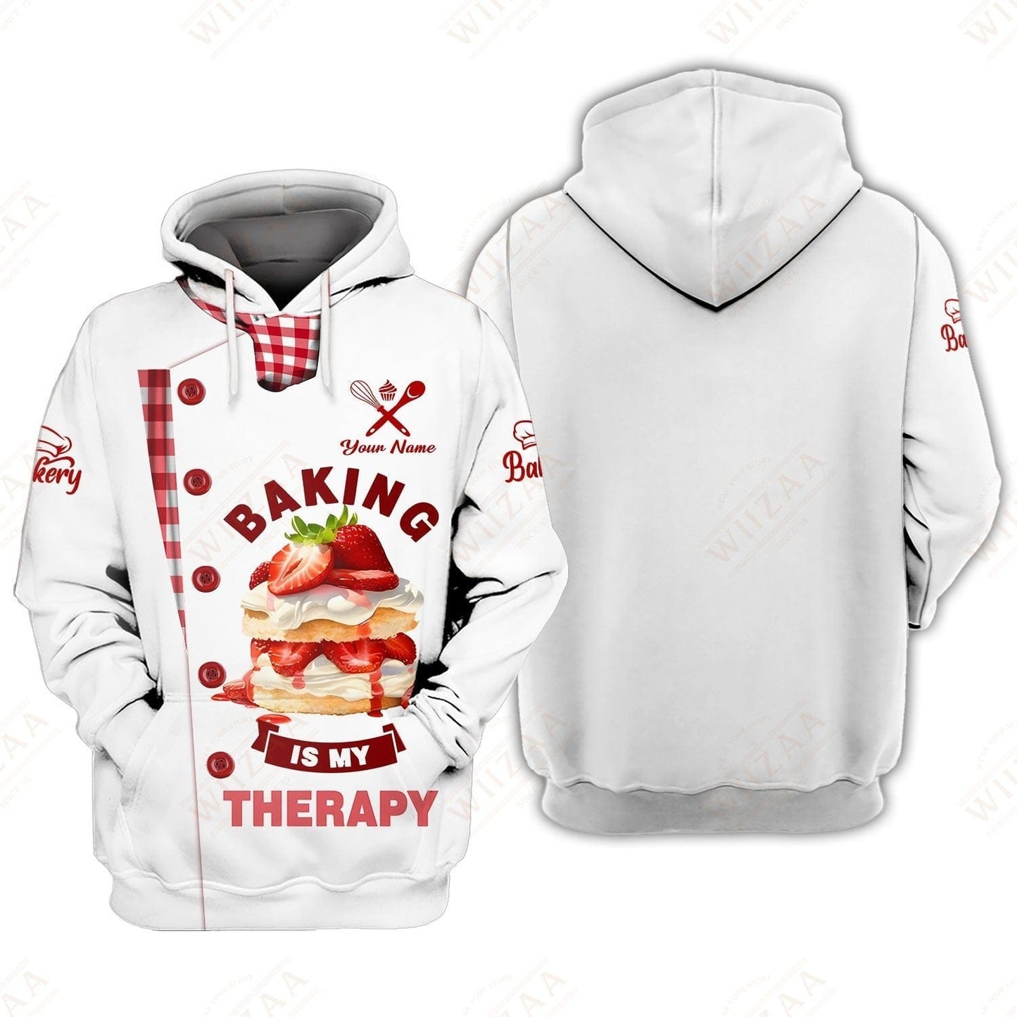 Personalized Baker Shirt - 'Baking is My Therapy' Strawberry Cake Motif