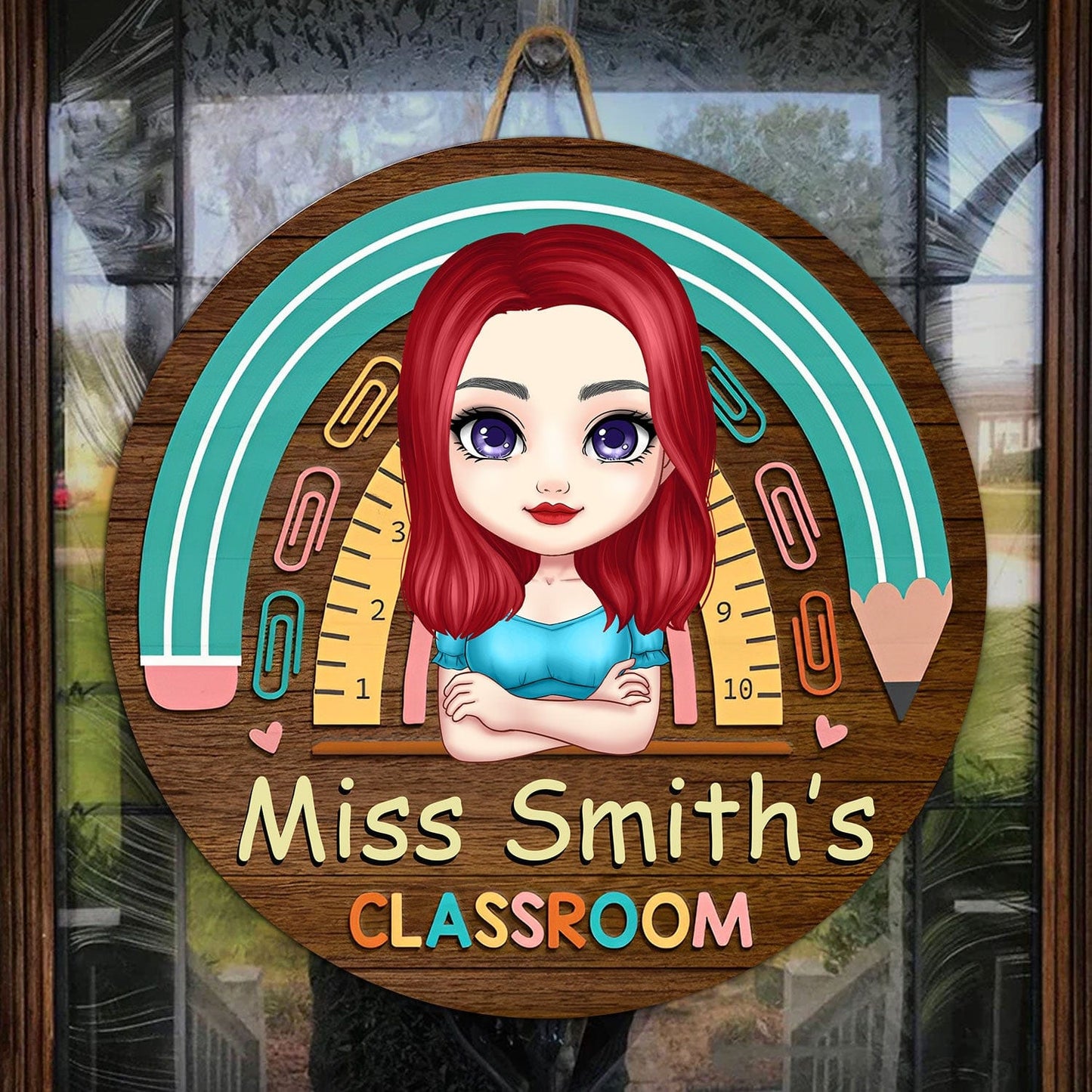 Personalized Teacher Round Wood Sign - Miss Teacher's Classroom