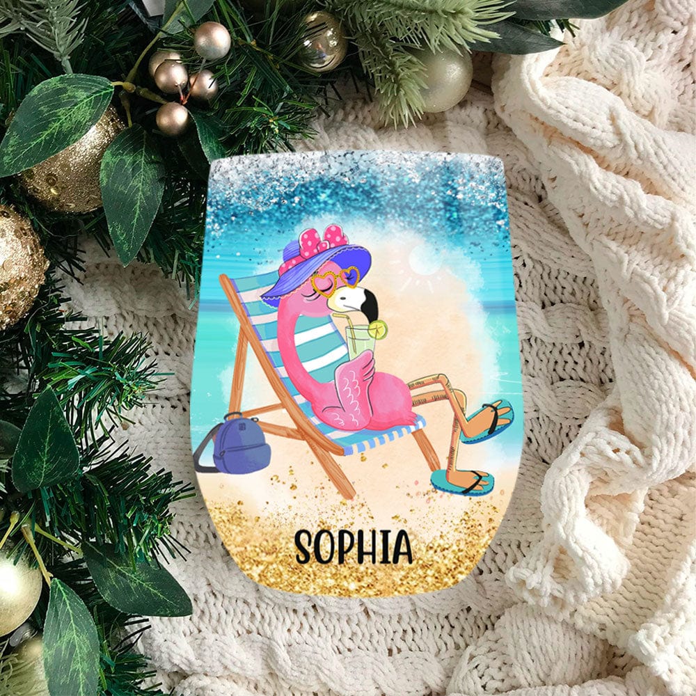 Vaso de vino personalizado con diseño de flamenco: la vida es mejor en la playa