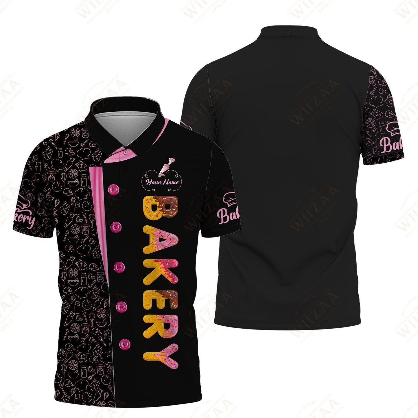 Personalized Baker Shirt - Bright Donut Typography with Dessert Border Detail