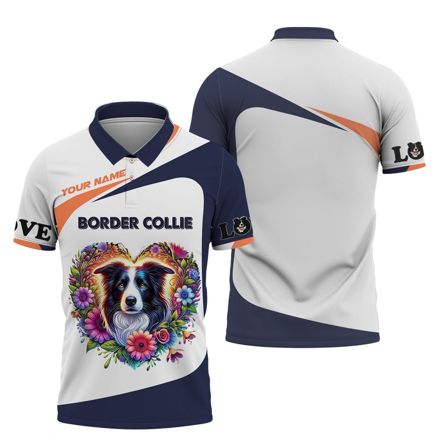 Personalized Border Collie Shirt - Vibrant Floral Heart Design, All Over Printed