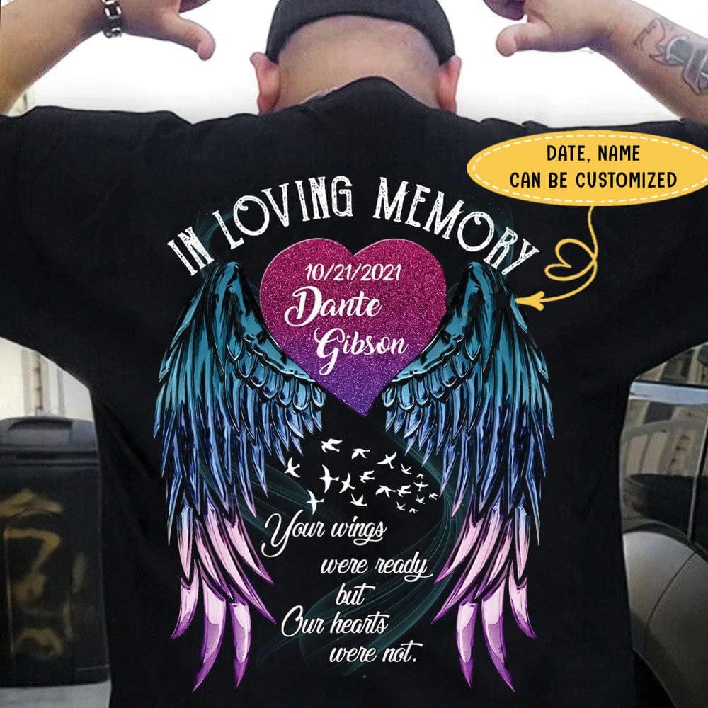 Camisetas personalizadas de concienciación sobre el suicidio con alas y corazones en memoria amorosa