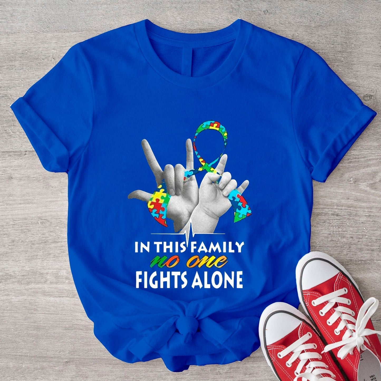 In This Family No One Fights Alone Autism Awareness Shirt