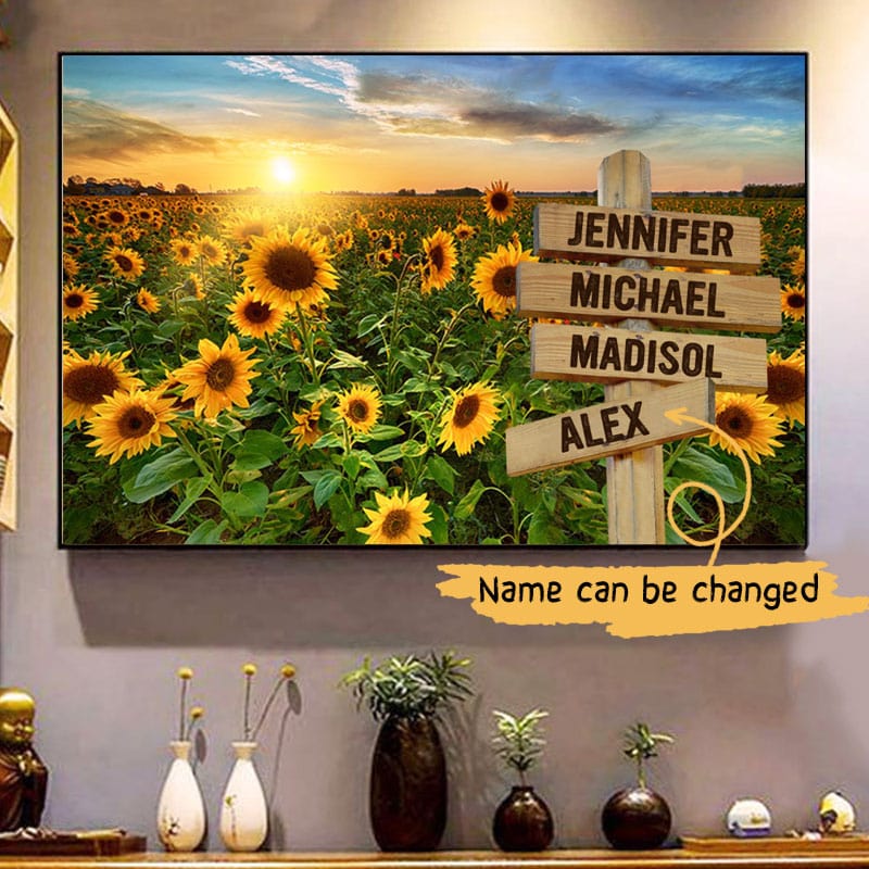 Personalized Sunflower Canvas and Poster, Sun-kissed Memories for Your Name & Family (Separate Each Name with a Comma)