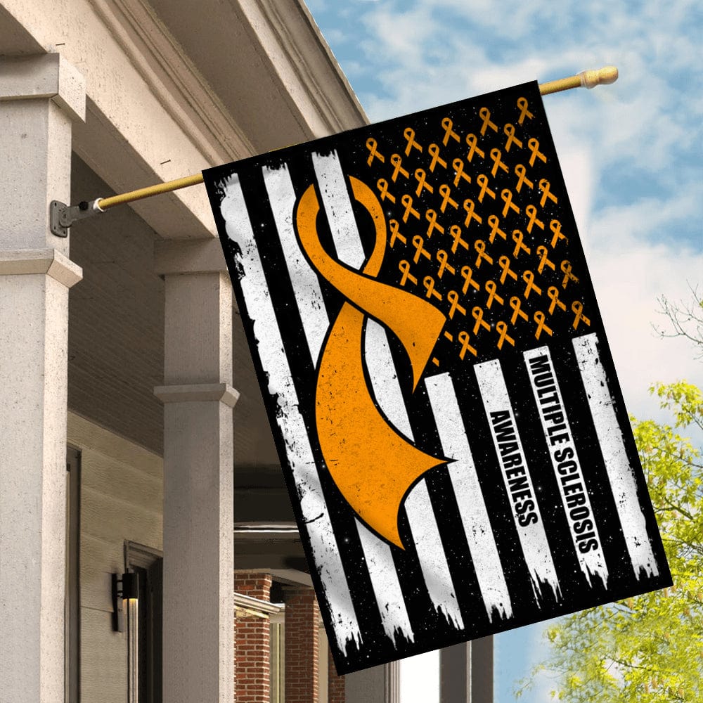 Multiple Sclerosis Awareness America Flag Orange Ribbon House & Garden Flag