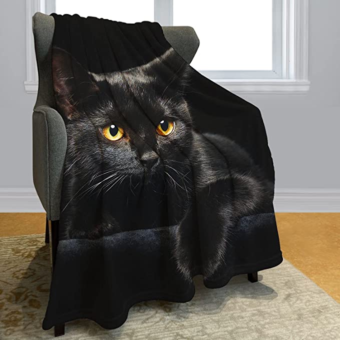 Big Eyes Black Cat Fleece & Sherpa Blanket