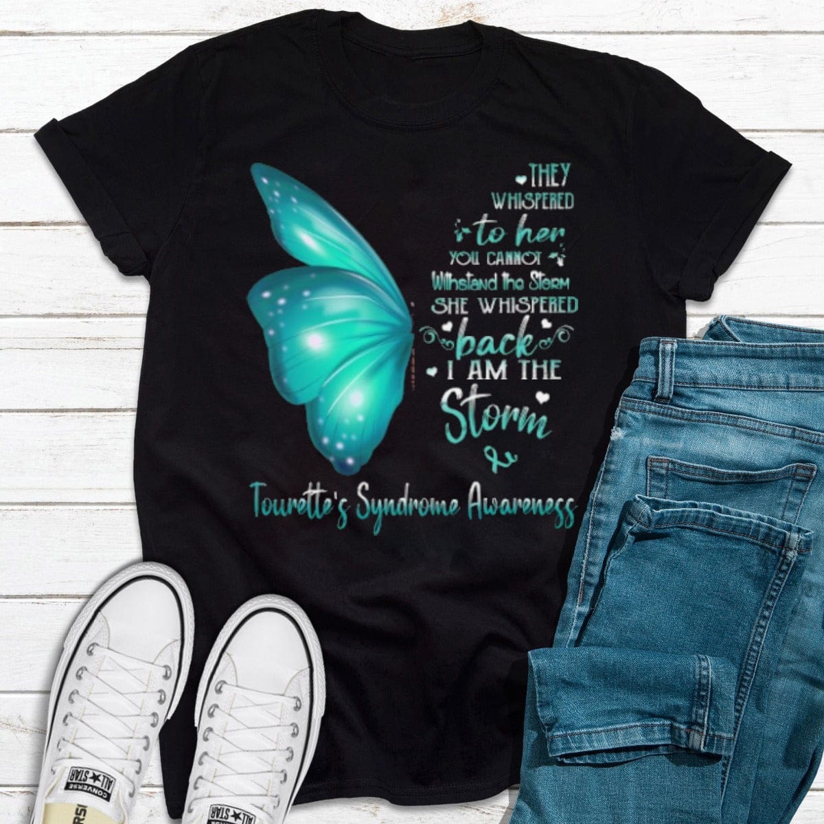 Ella susurró de vuelta: "Soy la tormenta" Camiseta de mariposa para concienciar sobre el síndrome de Tourette