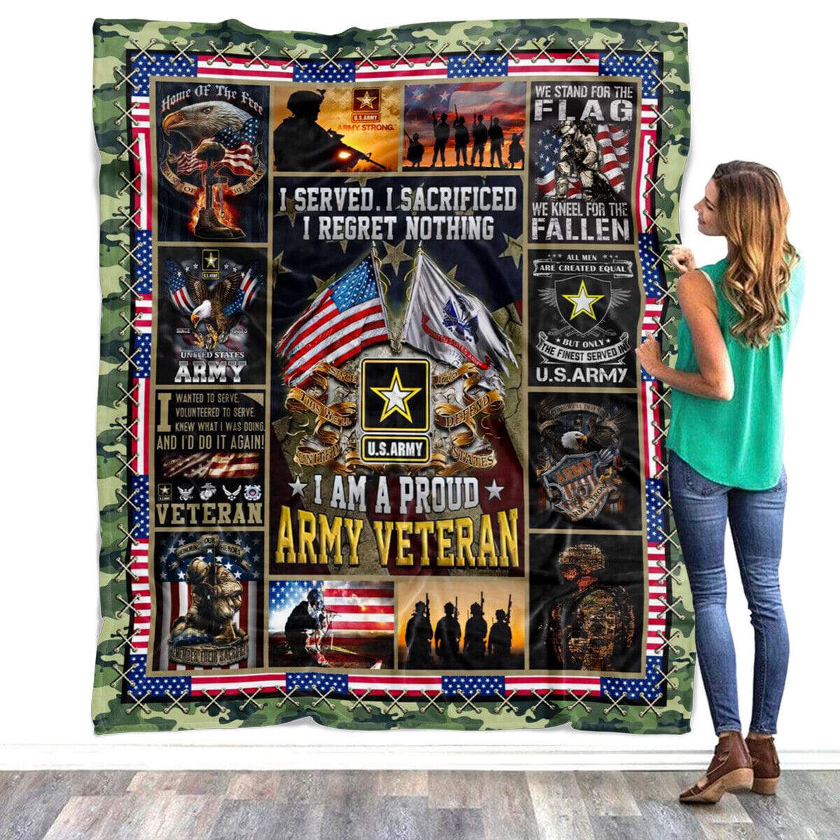 I Served I Sacrificed I Regret Nothing Army Veteran Blanket
