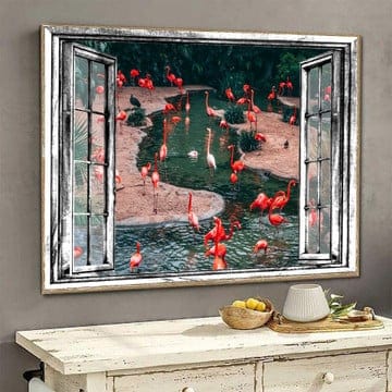 Flamingo 3D Window View Poster, Canvas