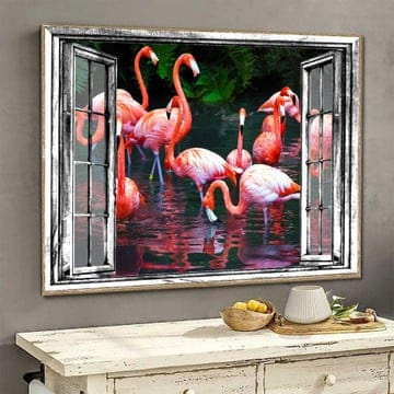 Flamingo 3D Window View Poster, Canvas