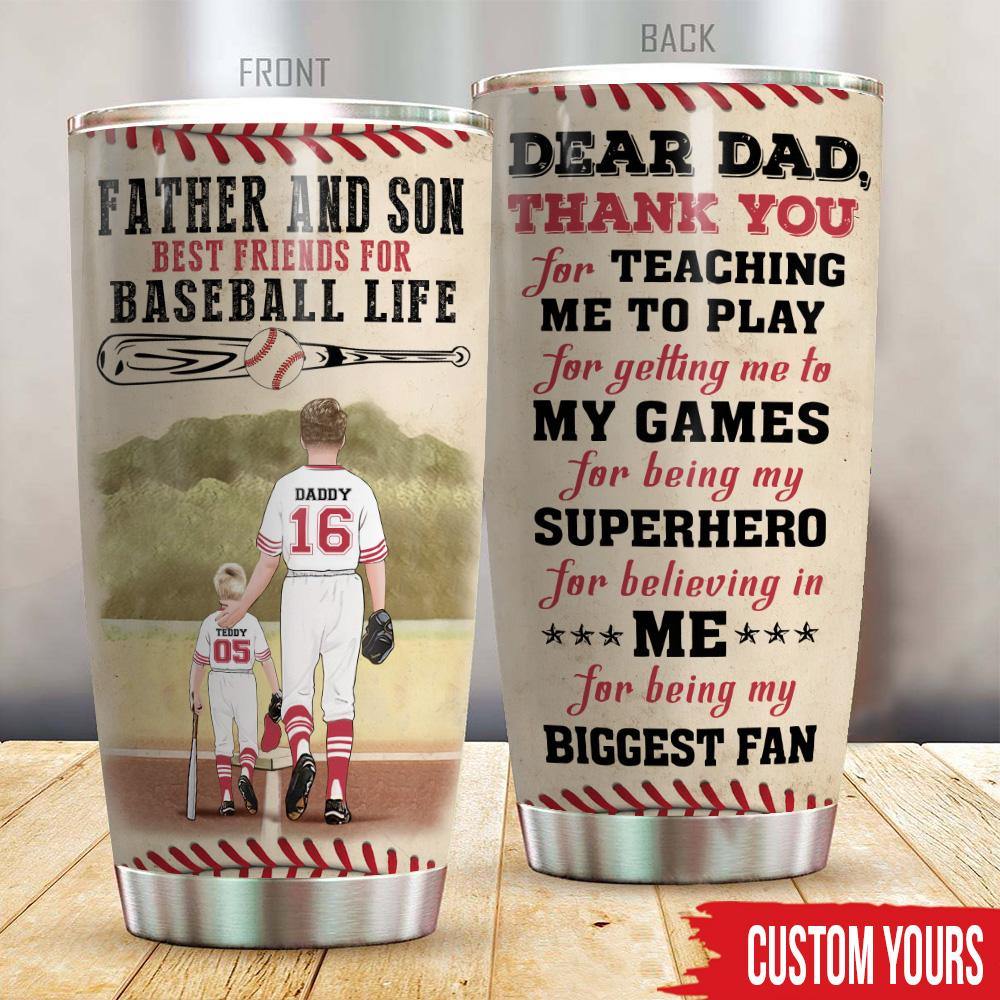 Personalized Baseball Dad And Child Dear Dad Thank You For Teaching Me To Play Tumbler