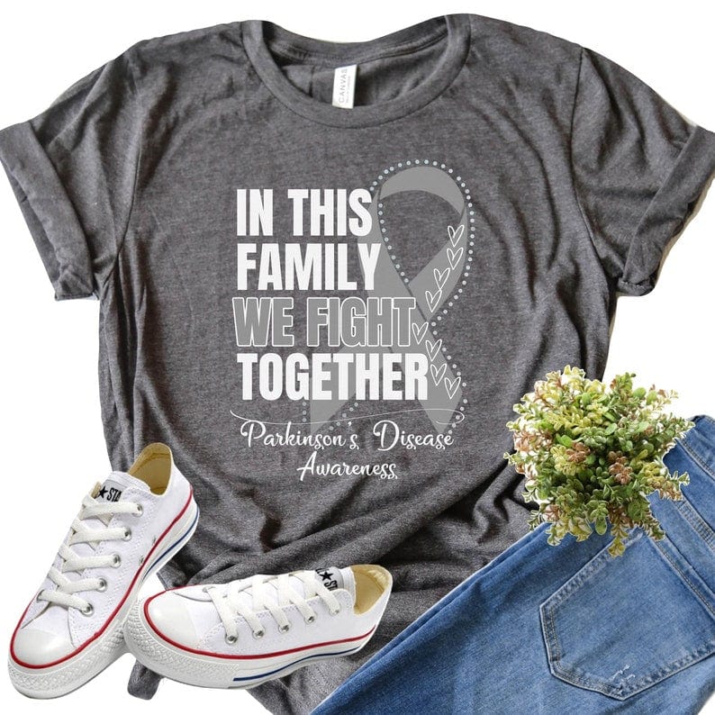 In This Family We Fight Together Silver Ribbon Parkinson's Disease Awareness Shirt