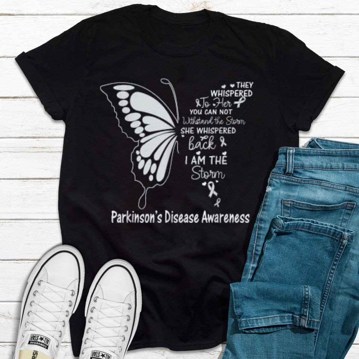 Camiseta de concienciación sobre la enfermedad de Parkinson "Soy la mariposa de la tormenta"
