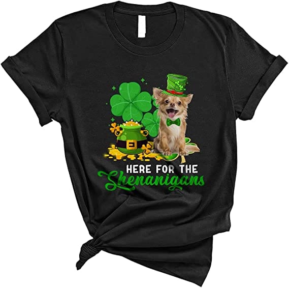 Here For The Shenanigans St. Patrick's Day Shamrock Leprechaun Chihuahua Dog Shirts