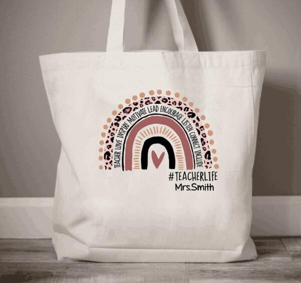 Personalized Teachers Life Rainbow Teaching Kindergarten Teacher Tote Bag
