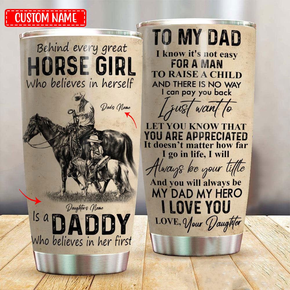 Vaso personalizado para el Día del Padre con la frase Behind Every Great Horse Girl