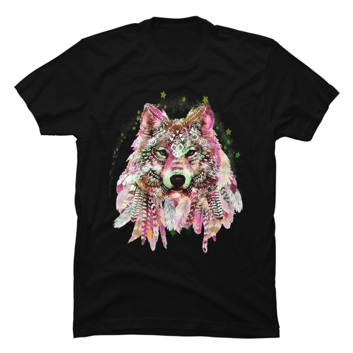 Camisetas con plumas de lobo nativo americano